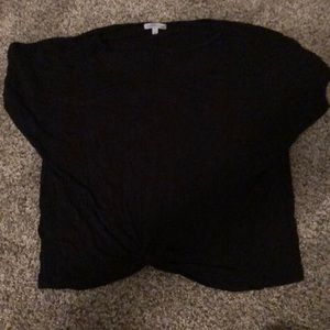 Simple black, tie front, strappy neck T-shirt!